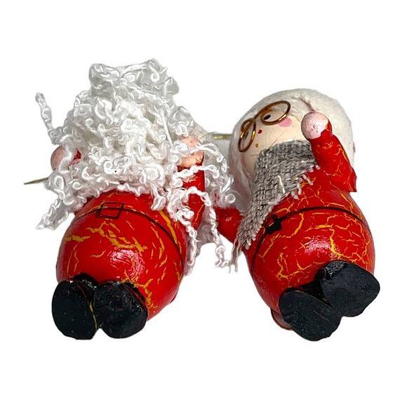 Vintage Wooden Santa and Mrs. Claus Christmas Ornaments - Picture 9 of 11